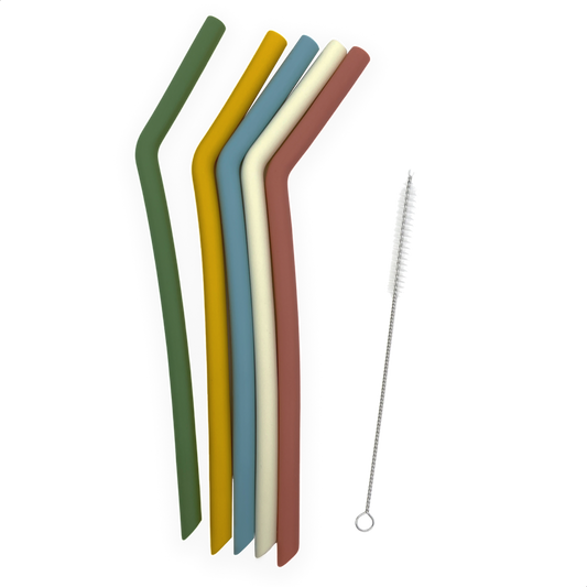 Smikkels herbruikbare siliconen rietjes XL gemende kleuren met borsteltje