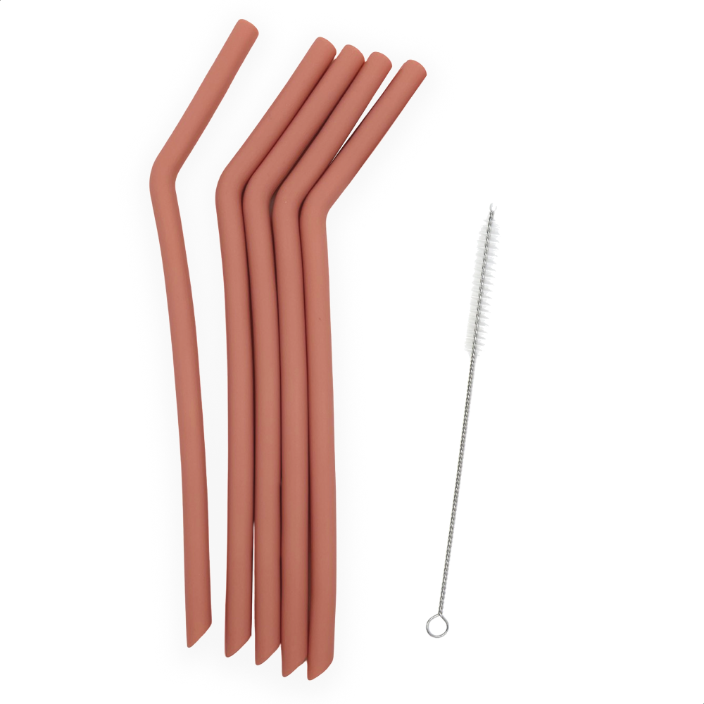 Smikkels herbruikbare siliconen rietjes XL roze met borsteltje