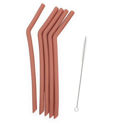 Smikkels herbruikbare siliconen rietjes XL roze met borsteltje