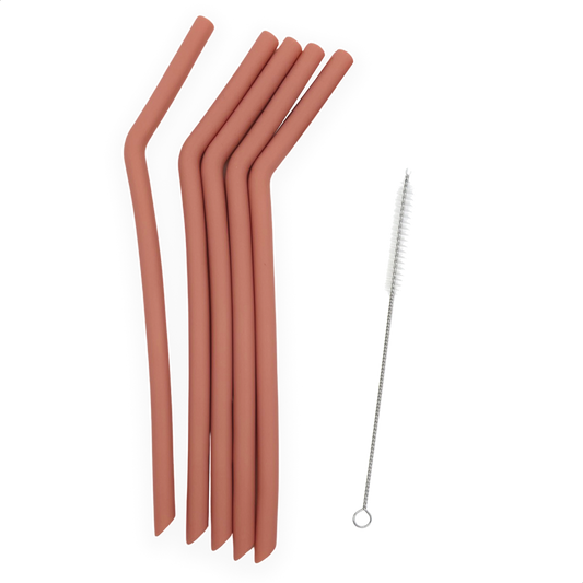 Smikkels herbruikbare siliconen rietjes XL roze met borsteltje