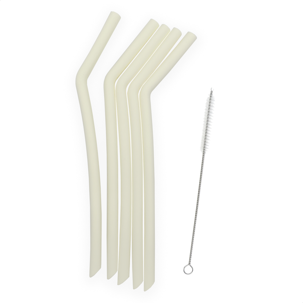 Smikkels herbruikbare siliconen rietjes XL wit met borsteltje