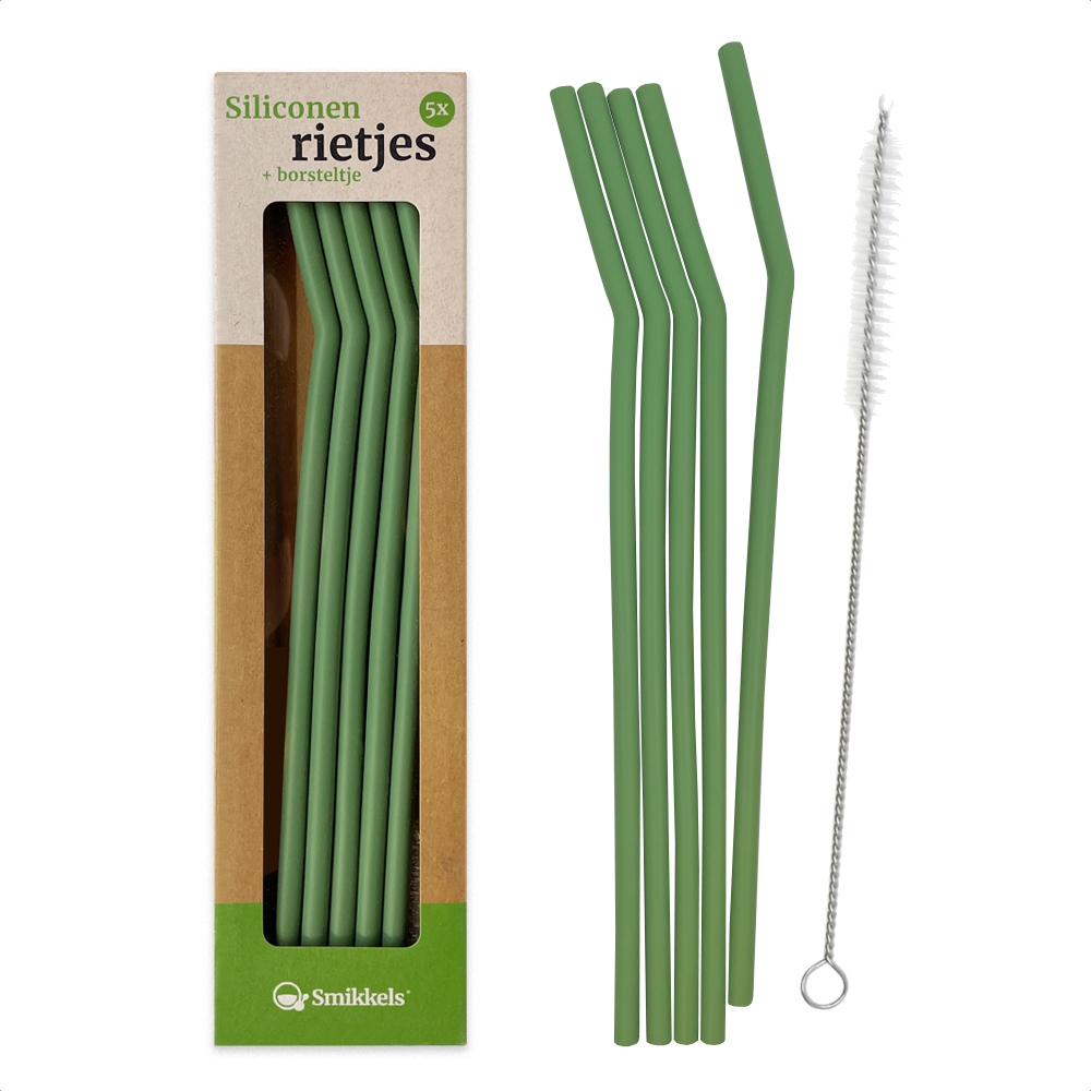 Smikkels herbruikbare siliconen rietjes groen met borsteltje