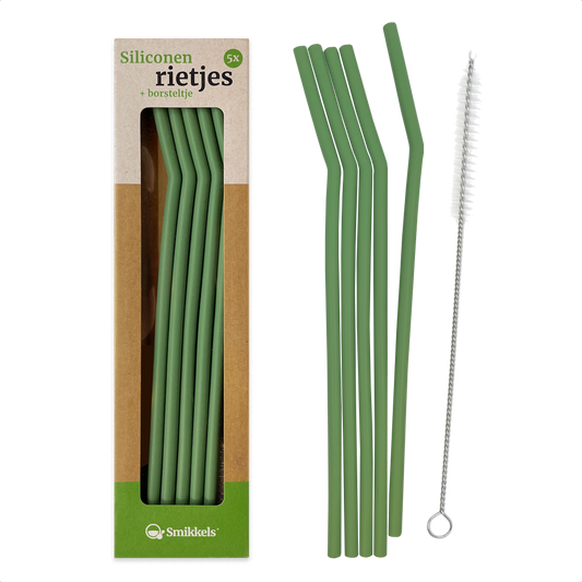 Smikkels herbruikbare siliconen rietjes groen met borsteltje