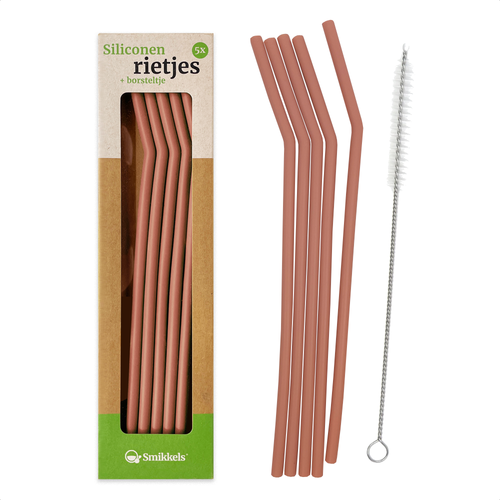 Smikkels herbruikbare siliconen rietjes roze met borsteltje