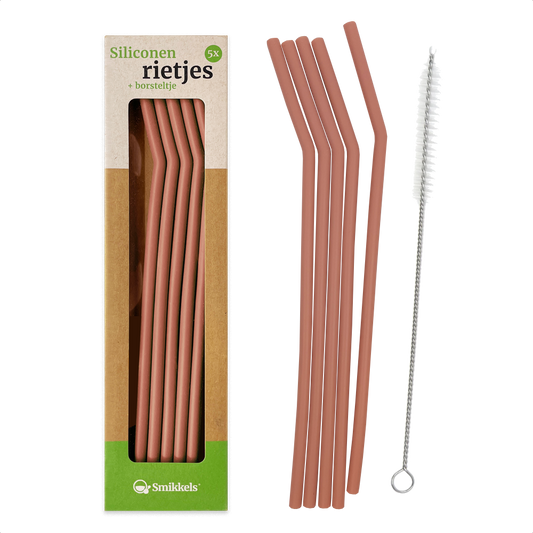 Smikkels herbruikbare siliconen rietjes roze met borsteltje