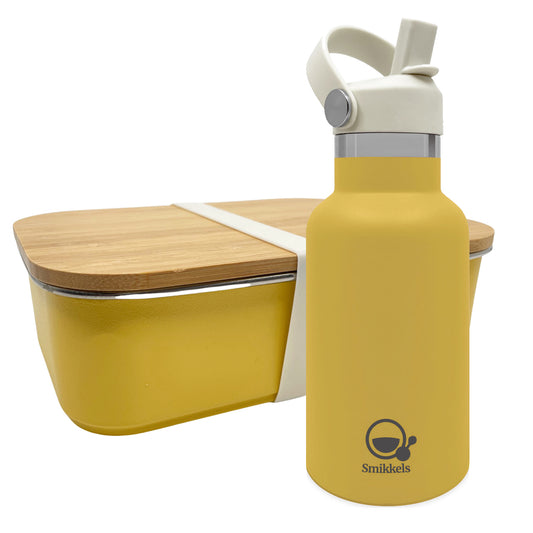 RVS lunchset thermos/bamboe - Geel
