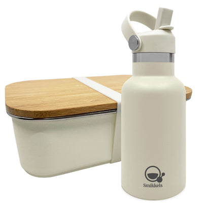 RVS lunchset thermos/bamboe - Zacht wit