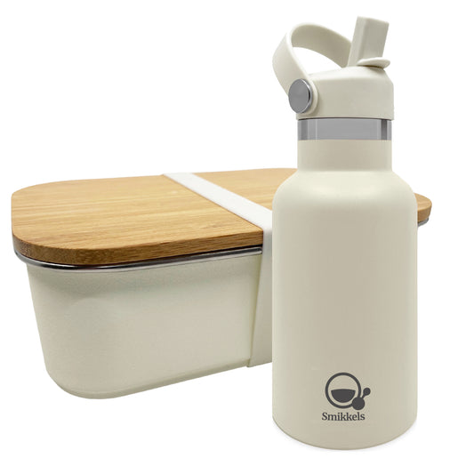 RVS lunchset thermos/bamboe - Zacht wit
