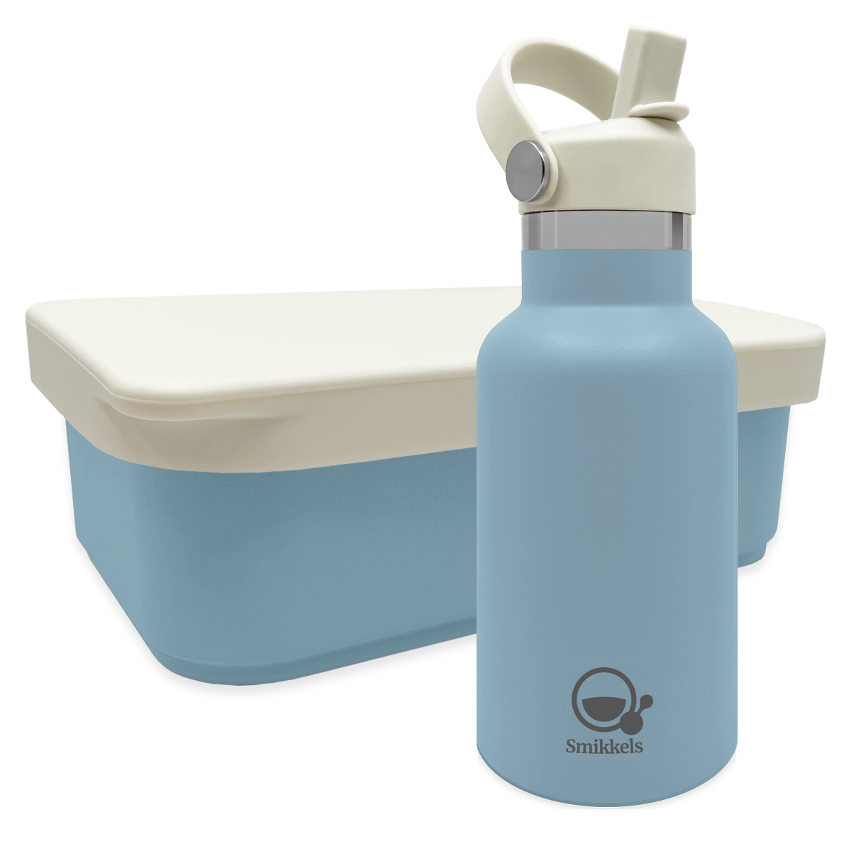 Smikkels set RVS thermos drinkfles en RVS lunchbox met siliconen deksel Blauw