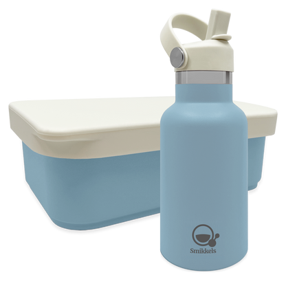 Smikkels set RVS thermos drinkfles en RVS lunchbox met siliconen deksel Blauw