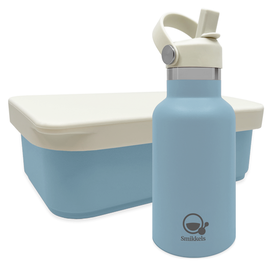 Smikkels set RVS thermos drinkfles en RVS lunchbox met siliconen deksel Blauw