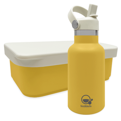 Smikkels set RVS thermos drinkfles en RVS lunchbox met siliconen deksel Geel