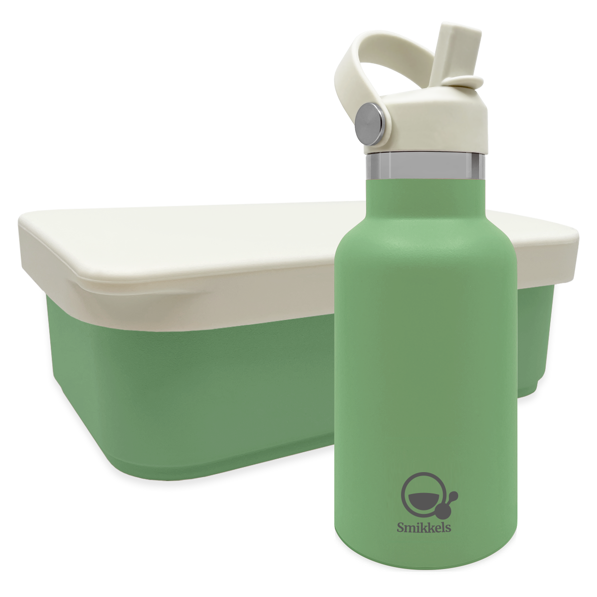 Smikkels set RVS thermos drinkfles en RVS lunchbox met siliconen deksel Groen