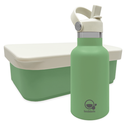 Smikkels set RVS thermos drinkfles en RVS lunchbox met siliconen deksel Groen
