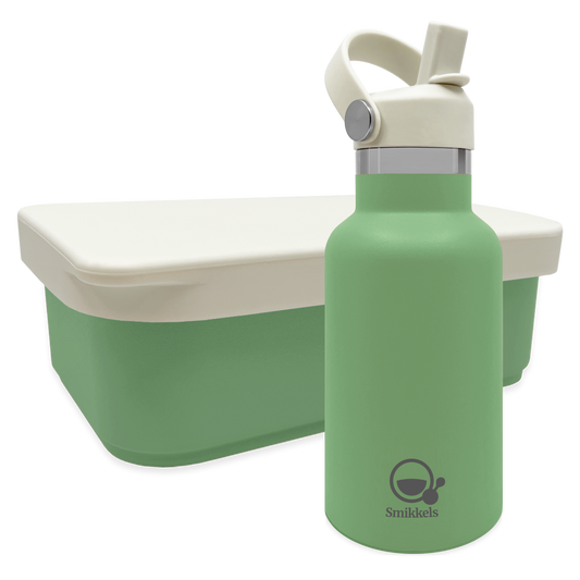 Smikkels set RVS thermos drinkfles en RVS lunchbox met siliconen deksel Groen