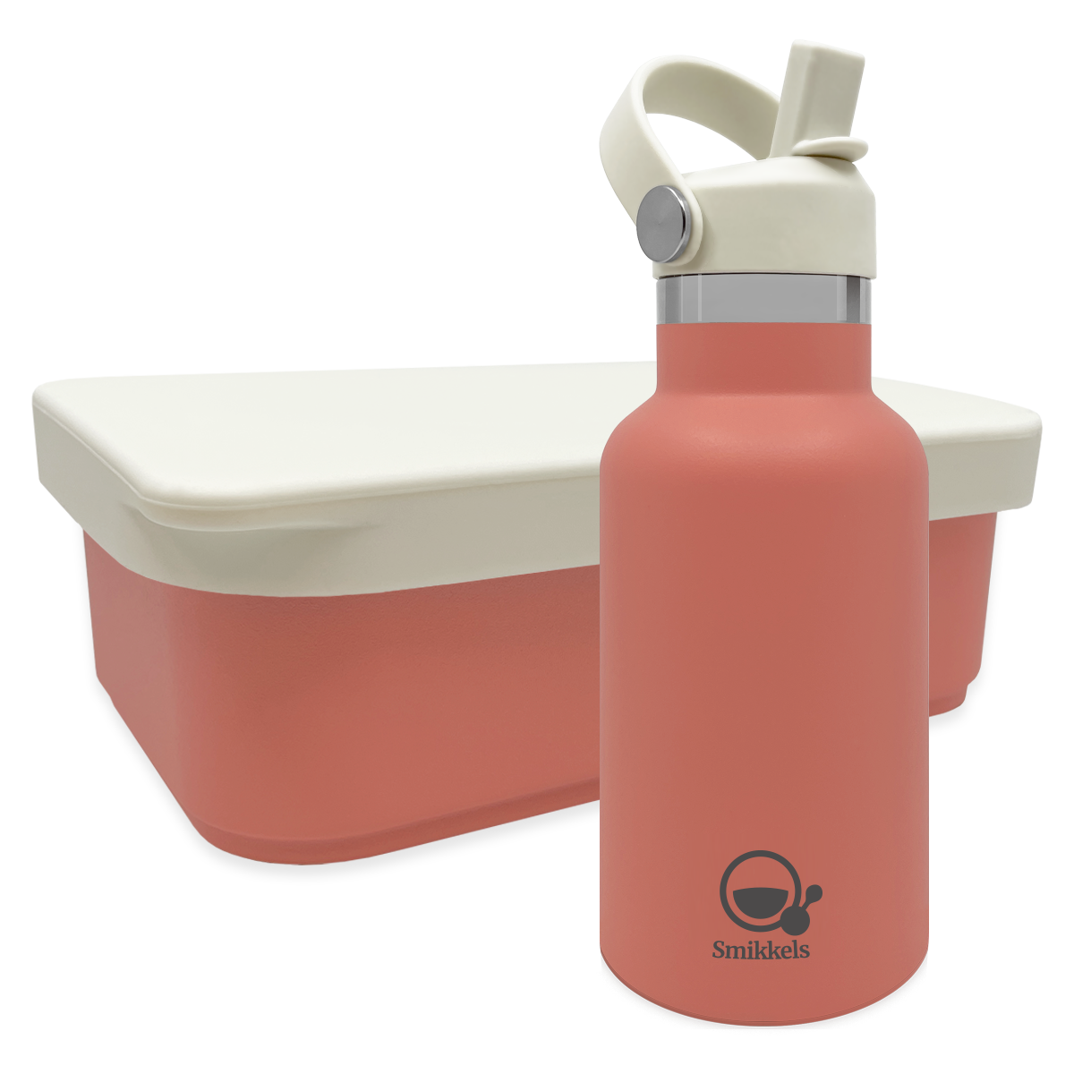 Smikkels set RVS thermos drinkfles en RVS lunchbox met siliconen deksel Roze
