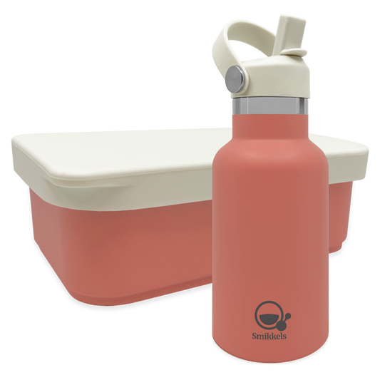 Smikkels set RVS thermos drinkfles en RVS lunchbox met siliconen deksel Roze
