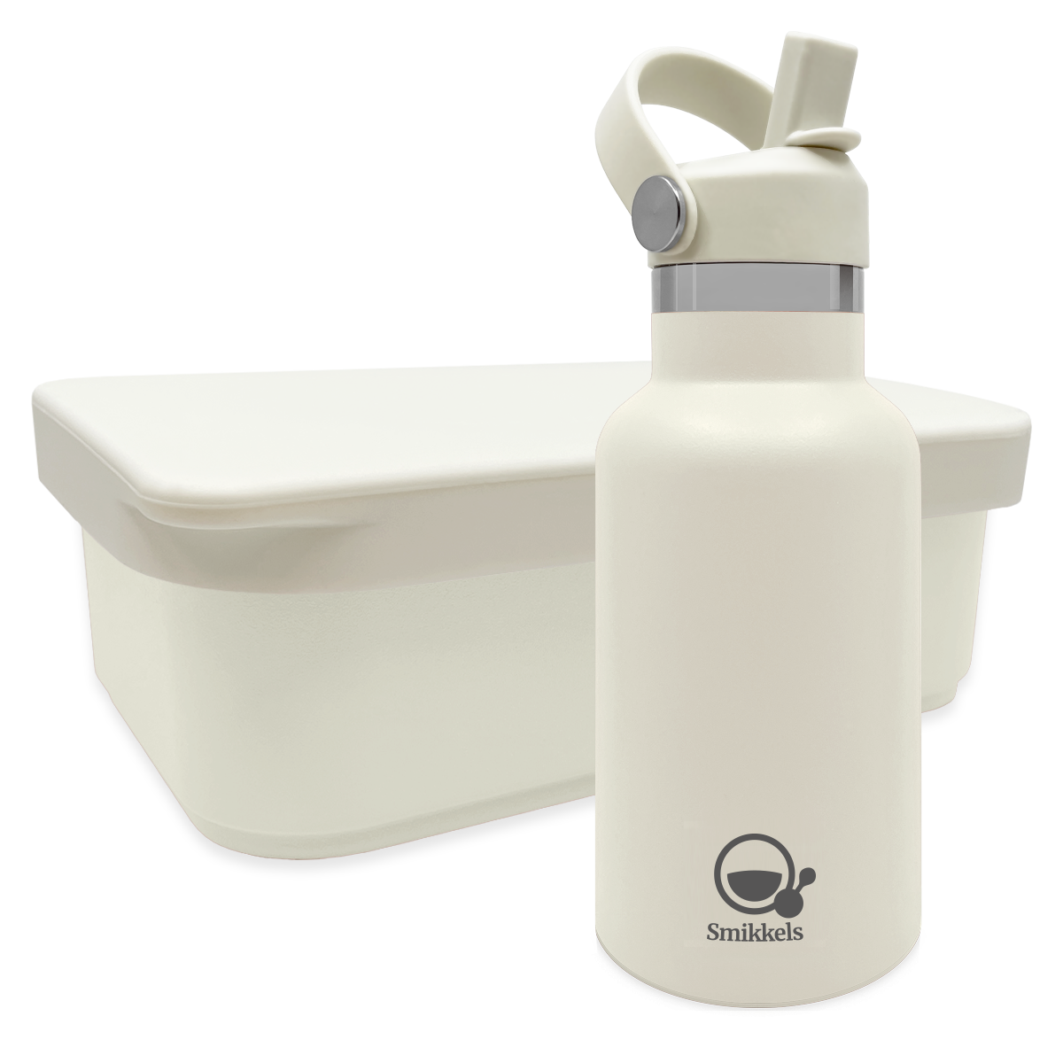 Smikkels set RVS thermos drinkfles en RVS lunchbox met siliconen deksel Wit