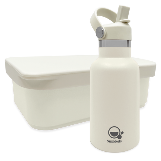 Smikkels set RVS thermos drinkfles en RVS lunchbox met siliconen deksel Wit