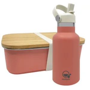 RVS Lunchset met thermosfles en bamboe deksel - Roze