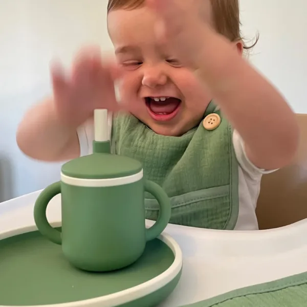 Siliconen drinkbeker met oren en kinderbordje - Groen - Afbeelding 4