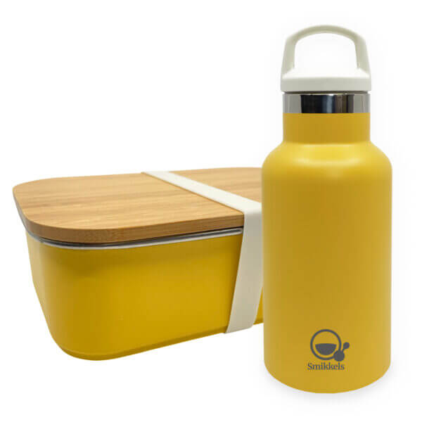 Set RVS lunchbox met thermos drinkfles - Geel Smikkels