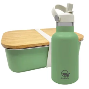 RVS Lunchset met thermosfles en bamboe deksel - Groen