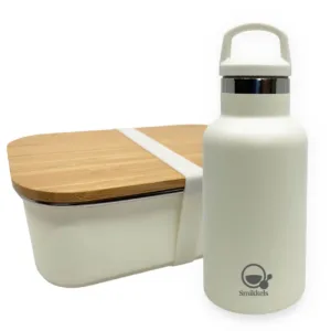 Set RVS lunchbox met thermos drinkfles - Zacht wit Smikkels