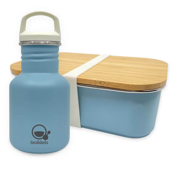 LunchSet RVS lunchbox met drinkfles - Blauw Smikkels