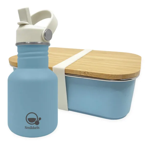 RVS Lunchset met vernieuwde rietjesdop - Blauw