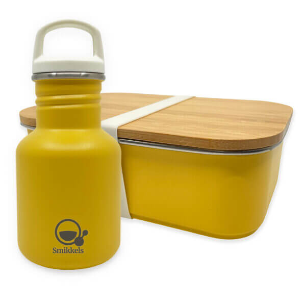 Set RVS lunchbox met drinkfles - Geel Smikkels
