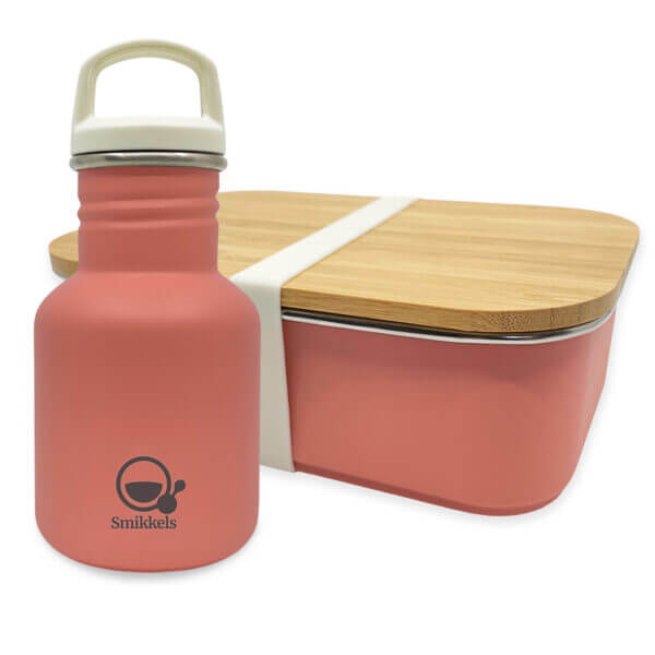 Set RVS lunchbox met drinkfles - Roze Smikkels