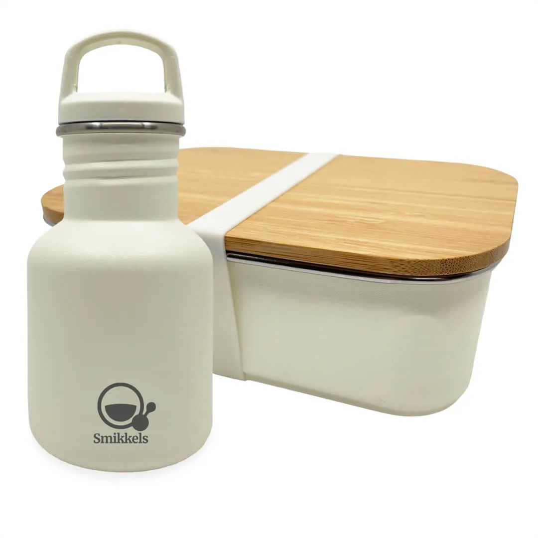 RVS lunchset lunchbox met drinkfles - Zacht wit - Smikkels