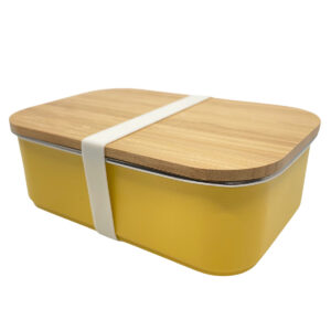 RVS Lunchbox 900ml geel Smikkels Broodtrommel zijkant
